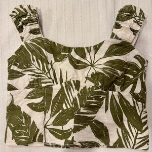 Abercrombie & Fitch Linen Blend Bubble Sleeve Poplin Top